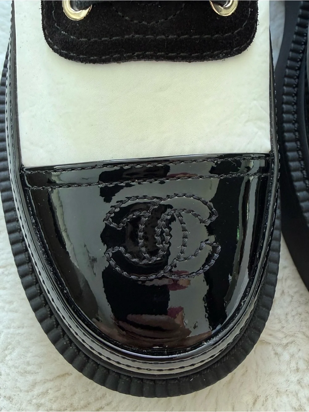 CHANEL women black/white women laces up platform shoes size 36 EU Retail 1275$